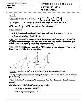Đề thi học kì II môn Toán Lớp 8 - Năm học 2015-2016 - Trường THCS Hòa Bình (Có đáp án)